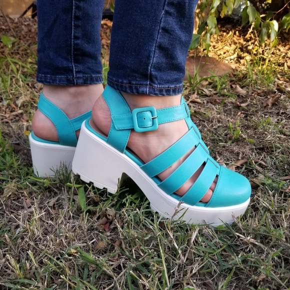 Chunky 90's Blue Grunge Summer Shoes - Picture 2 of 8